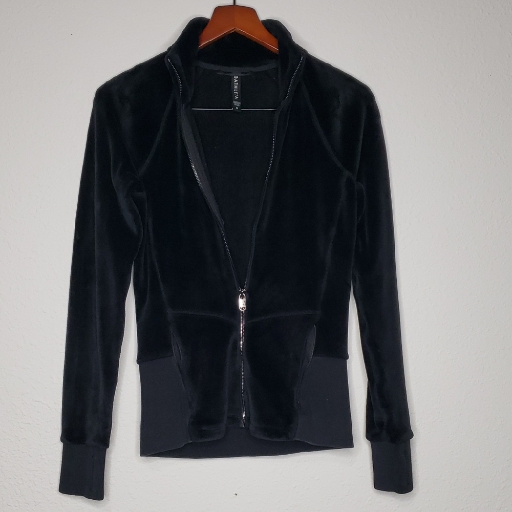 Athleta Womens Cloud Soft Fleece Black Full Zip Hood Jacket Size S Athleisure
